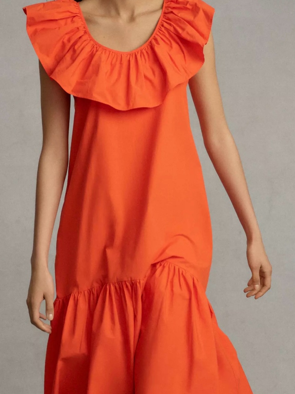 Anthropologie Orange Ruffled Maxi Dress